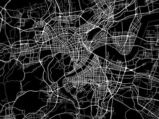 Fototapeta premium Vector road map of the city of Hangzhou in People's Republic of China (PRC) with white roads on a black background.