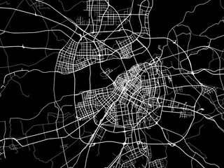 Vector road map of the city of Harbin in People's Republic of China (PRC) with white roads on a black background.