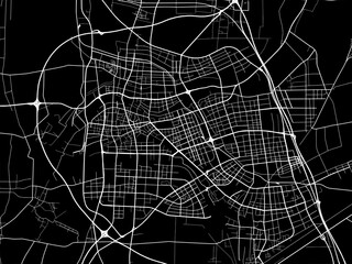 Vector road map of the city of Huaian in People's Republic of China (PRC) with white roads on a black background.