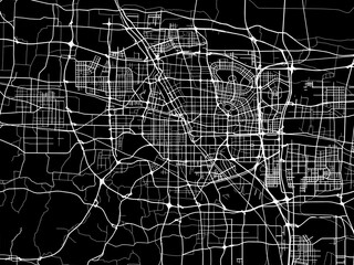 Vector road map of the city of Zhengzhou in People's Republic of China (PRC) with white roads on a black background.