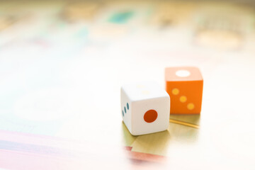 Board game with dice closeup. Play games concept. 