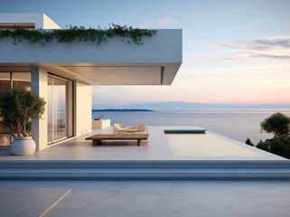 Fototapeta na wymiar residential house at the beach with concrete patio
