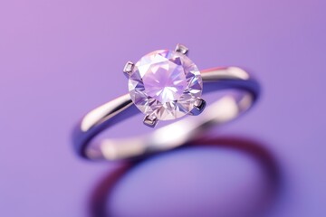  a close up of a ring with a pink diamond in the middle of the ring and a purple background with a light pink diamond in the middle of the ring.