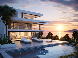 a beautiful modern house with landscape and sea view 