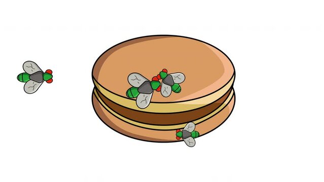 Animation of Dorayaki cake being attacked by flies