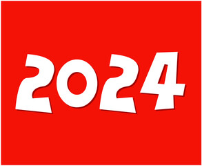 Happy New Year 2024 Holiday Abstract White Graphic Design Vector Logo Symbol Illustration With Red Background