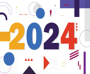 Happy New Year 2024 Holiday Abstract Multicolor Graphic Design Vector Logo Symbol Illustration