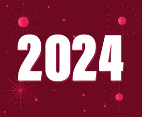 Happy New Year 2024 Holiday Abstract White Graphic Design Vector Logo Symbol Illustration With Maroon Background