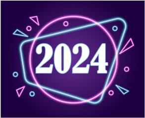 Happy New Year 2024 Holiday Abstract Neon Graphic Design Vector Logo Symbol Illustration With Purple Background