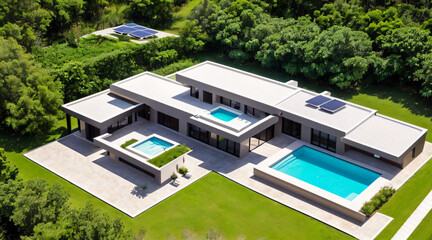Aerial View of a Mansion Surrounded by Green Foliage and Trees