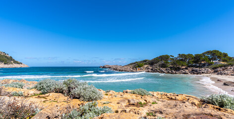 Fototapeta na wymiar Panoramic view of mallorca coastline on a sunny summer day