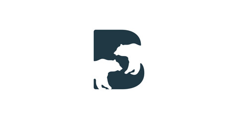 Letter B for Bear Logo Design. with a negative bear icon in the letter B