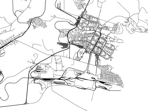 Vector road map of the city of Bratsk in the Russian Federation with black roads on a white background.