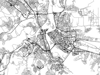 Vector road map of the city of Irkutsk in the Russian Federation with black roads on a white background.