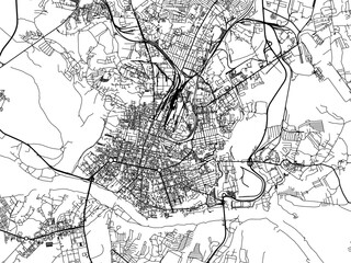 Vector road map of the city of Kaluga in the Russian Federation with black roads on a white background.