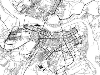 Vector road map of the city of Kemerovo in the Russian Federation with black roads on a white background.