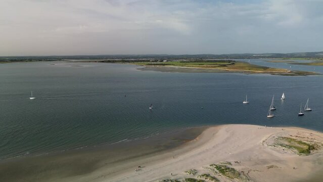 West Wittering Beach moored boats area Aerial View Drone Shot