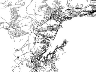 Obraz premium Vector road map of the city of Nakhodka in the Russian Federation with black roads on a white background.