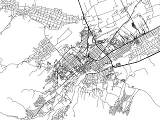 Vector road map of the city of Nalchik in the Russian Federation with black roads on a white background.