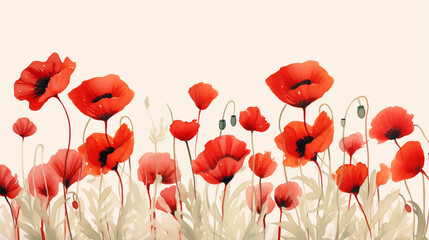 Obraz premium A field of poppies in watercolor, clipart