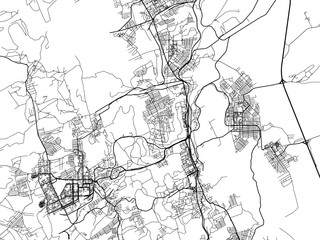 Obraz premium Vector road map of the city of Prokopyevsk in the Russian Federation with black roads on a white background.