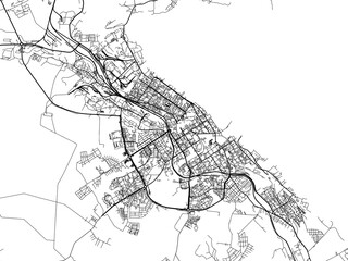 Naklejka premium Vector road map of the city of Petrozavodsk in the Russian Federation with black roads on a white background.