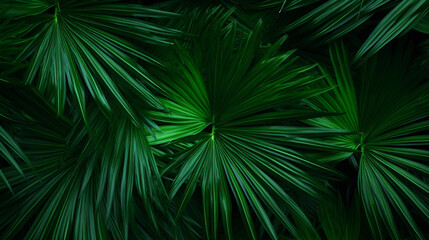 A green background of palm leaves, tropical leaves