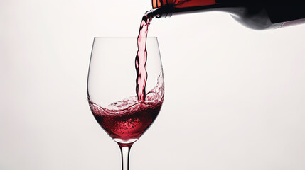 Red wine is poured into a glass, white background