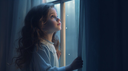 Fototapeta premium A girl who thinks at the window