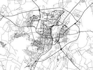 Vector road map of the city of Saransk in the Russian Federation with black roads on a white background.