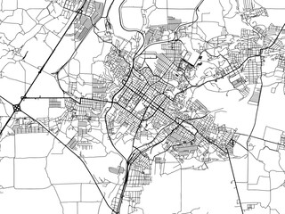 Vector road map of the city of Shakhty in the Russian Federation with black roads on a white background.