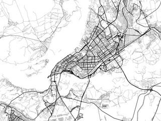 Naklejka premium Vector road map of the city of Samara in the Russian Federation with black roads on a white background.