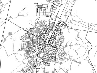 Vector road map of the city of Sterlitamak in the Russian Federation with black roads on a white background.