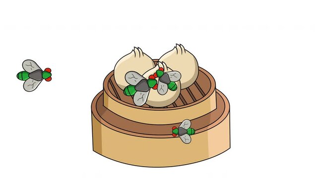 Animation of dimsum being attacked by flies