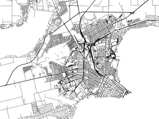 Vector road map of the city of Taganrog in the Russian Federation with black roads on a white background.