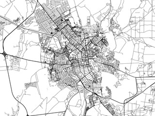 Vector road map of the city of Tambov in the Russian Federation with black roads on a white background.