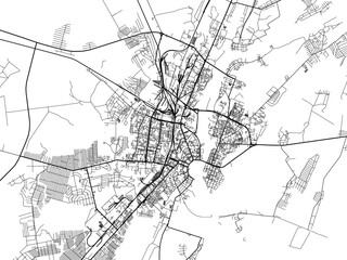 Vector road map of the city of Velikiy Novgorod in the Russian Federation with black roads on a white background. - obrazy, fototapety, plakaty