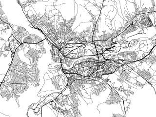 Vector road map of the city of Ulan-Ude in the Russian Federation with black roads on a white background.