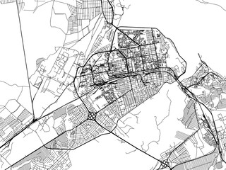 Vector road map of the city of Abakan in the Russian Federation with black roads on a white background.