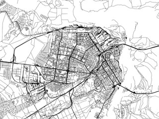 Vector road map of the city of Barnaul in the Russian Federation with black roads on a white background.