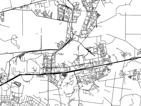 Vector road map of the city of Balashikha in the Russian Federation with black roads on a white background.