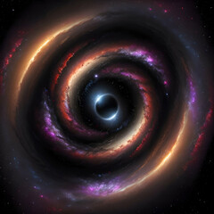 Abstract spiral galaxy of stars and nebulae with black hole center with gravity well background 