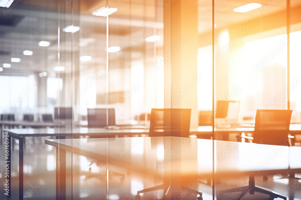 Poster blurred empty open space office. abstract light bokeh at office interior background for design.