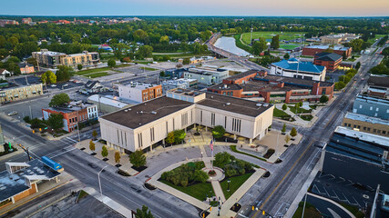 Delaware County Court Administration building in downtown Muncie, Indiana aerial
