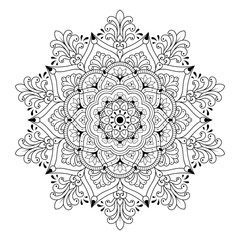 Mandala Design Black and White Line Art