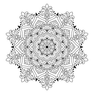 Mandala Design Black and White Line Art