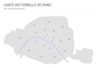 Carte de Paris par arrondissement - obrazy, fototapety, plakaty