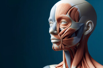 Structure of facial and shoulder muscles and tendons. Some muscles of human face in anatomy model. ai generative - obrazy, fototapety, plakaty