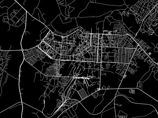 Vector road map of the city of Almetyevsk in the Russian Federation with white roads on a black background.
