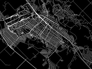 Vector road map of the city of Armavir in the Russian Federation with white roads on a black background.